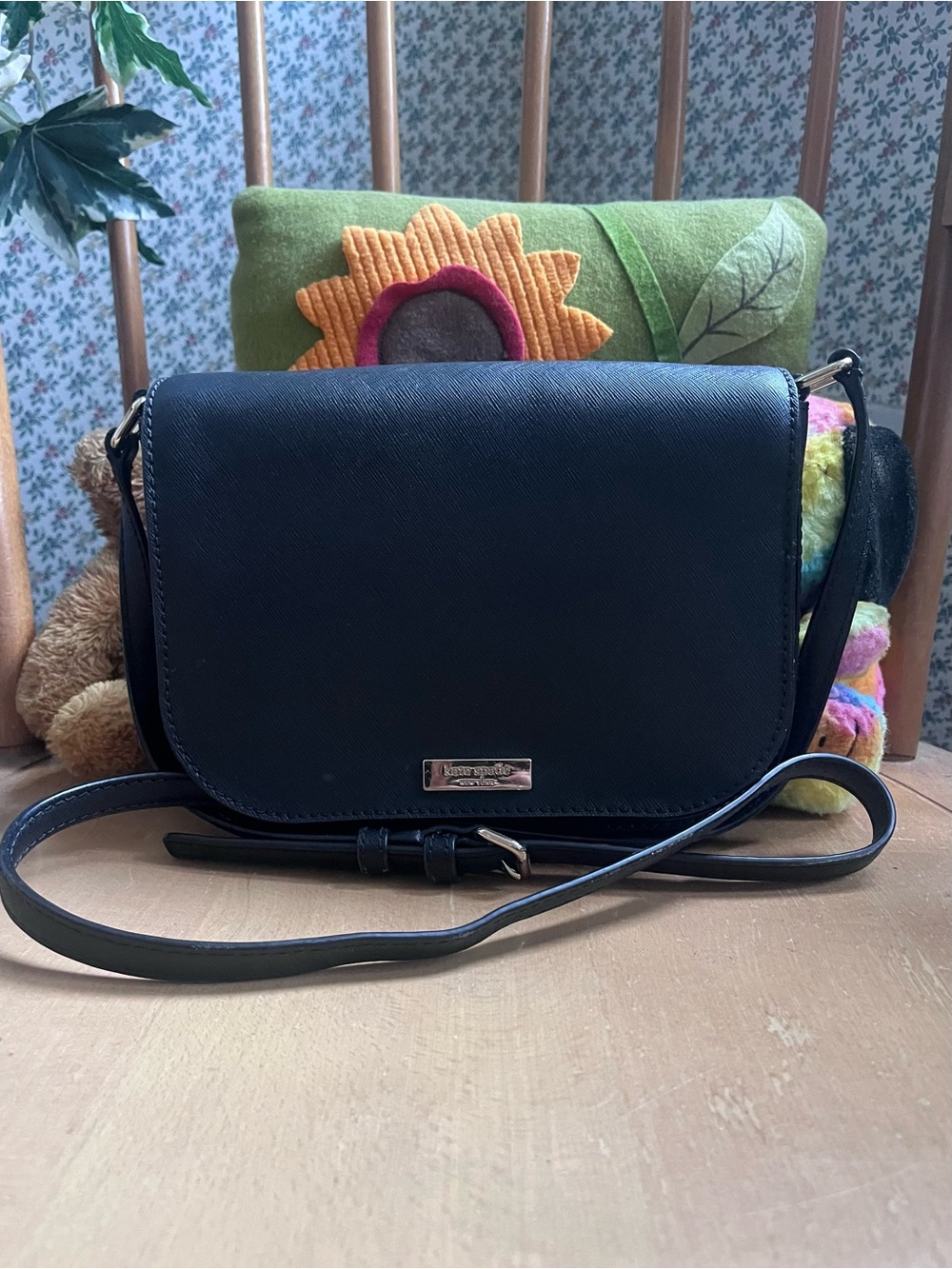 kate spade Black Saffiano Small Flap Crossbody